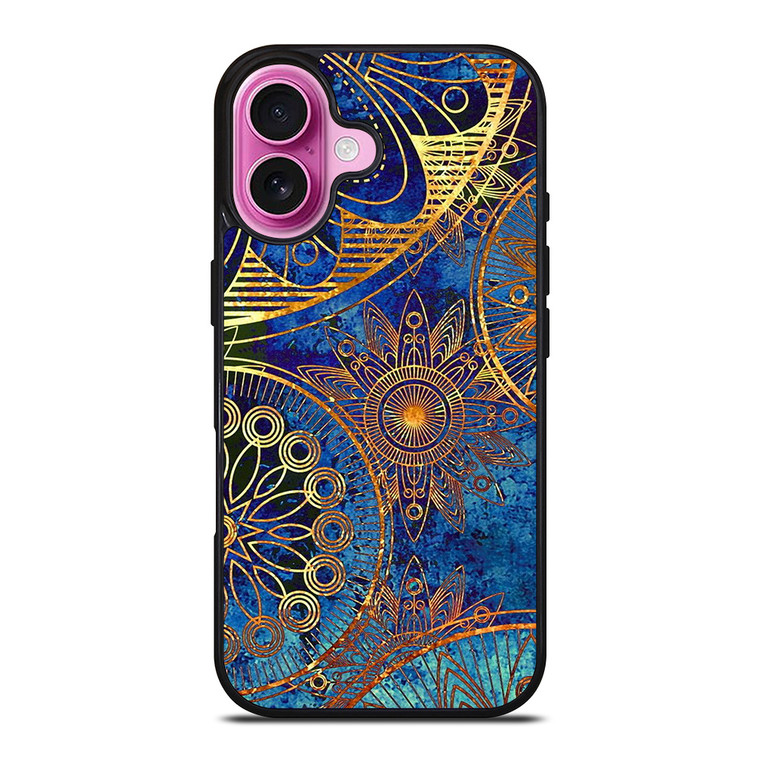 MANDELA BLUE GOLD PATTREN iPhone 16 Plus Case Cover MANDELA BLUE GOLD PATTREN iPhone 16 Plus Case Cover