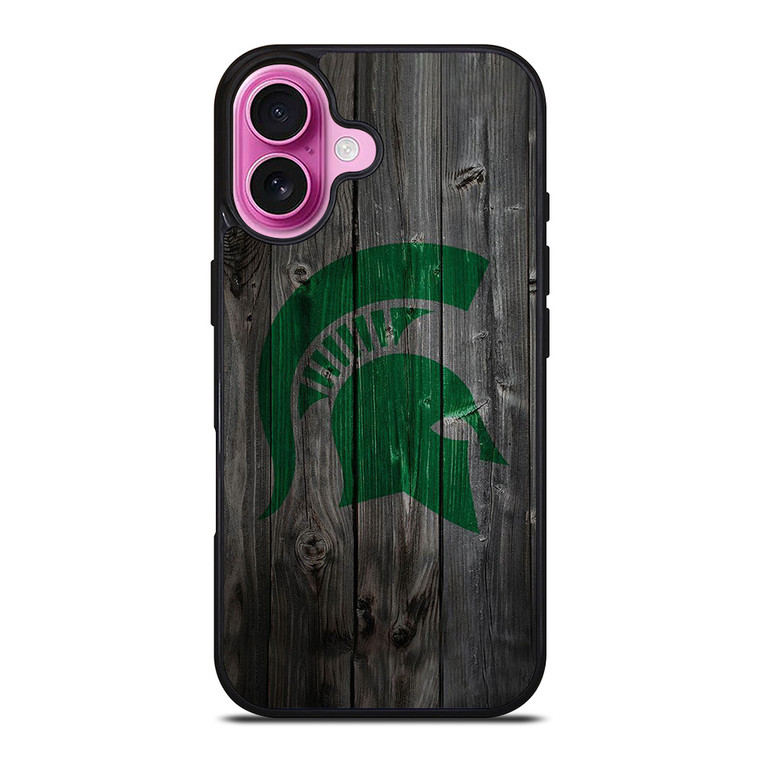 MICHIGAN STATE SPARTANS WOODEN LOGO iPhone 16 Plus Case Cover