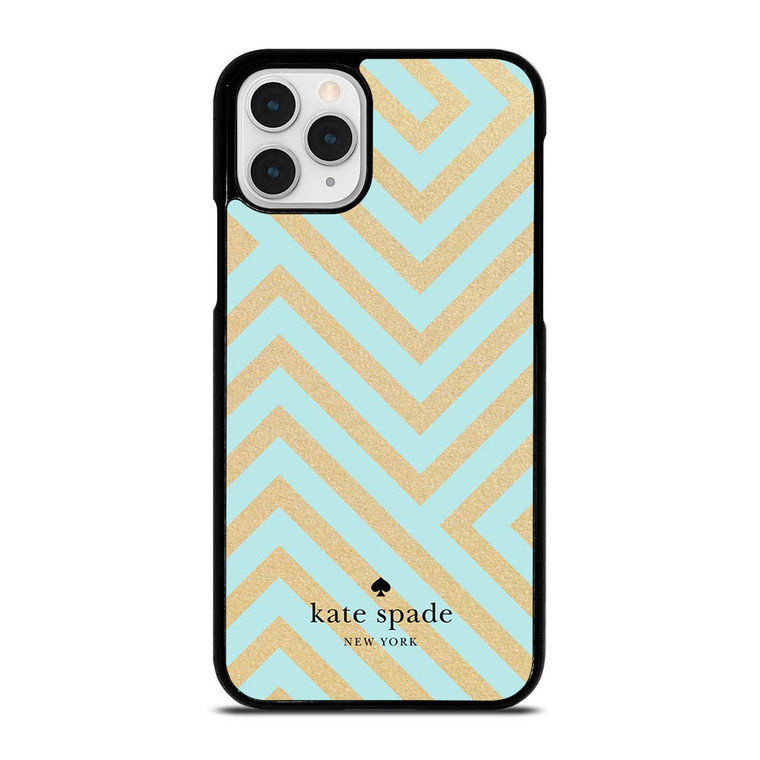 KATE SPADE NEW YORK LOGO GOLDEN GREEN CHEVRON PATTERN iPhone 11 Pro Case Cover