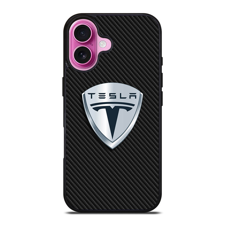 TESLA MOTORS EMBLEM CARBON iPhone 16 Plus Case Cover