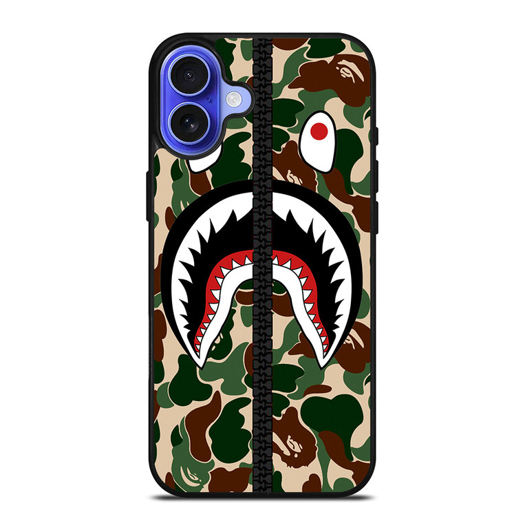 BAPE SHARK CAMO ZIP iPhone 16 Case Cover