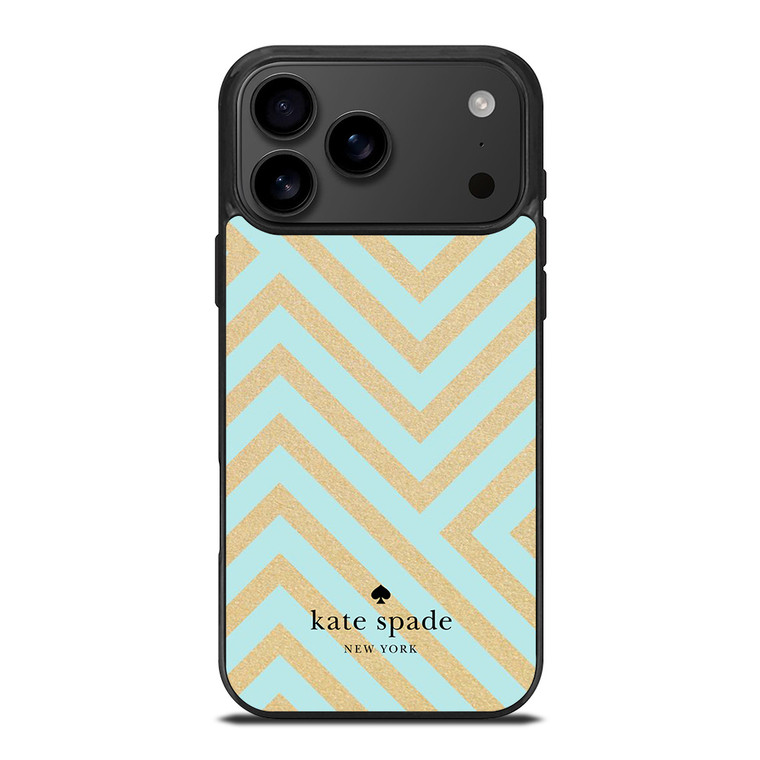 KATE SPADE NEW YORK LOGO GOLDEN GREEN CHEVRON PATTERN iPhone 17 Pro Max Case Cover