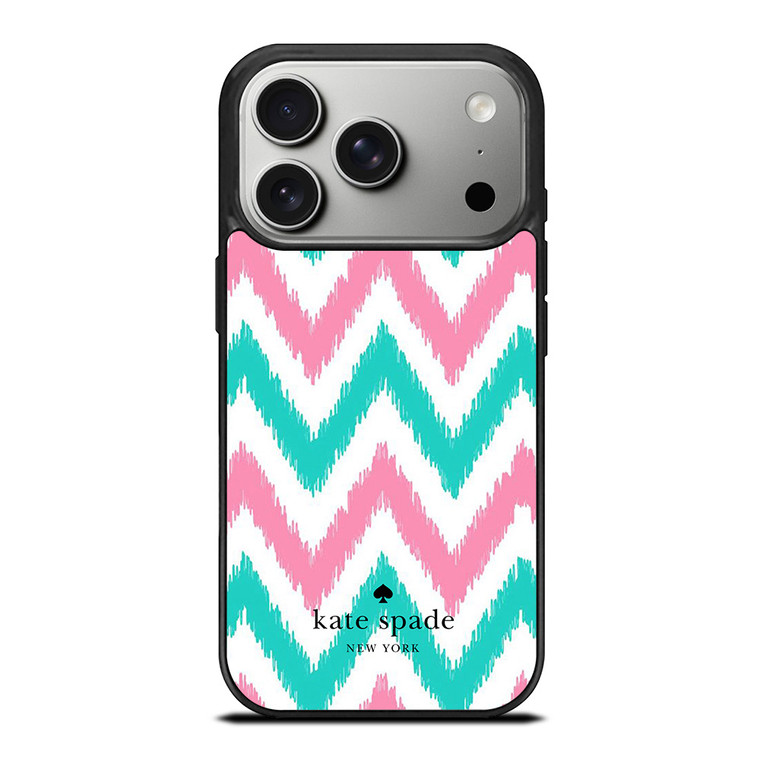 KATE SPADE NEW YORK LOGO GREEN PINK CHEVRON PATTERN iPhone 17 Pro Case Cover KATE SPADE NEW YORK LOGO GREEN PINK CHEVRON PATTERN iPhone 17 Pro Case Cover