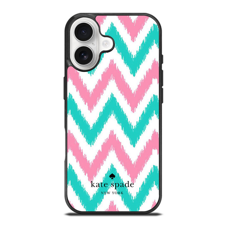KATE SPADE NEW YORK LOGO GREEN PINK CHEVRON PATTERN iPhone 17 Case Cover KATE SPADE NEW YORK LOGO GREEN PINK CHEVRON PATTERN iPhone 17 Case Cover