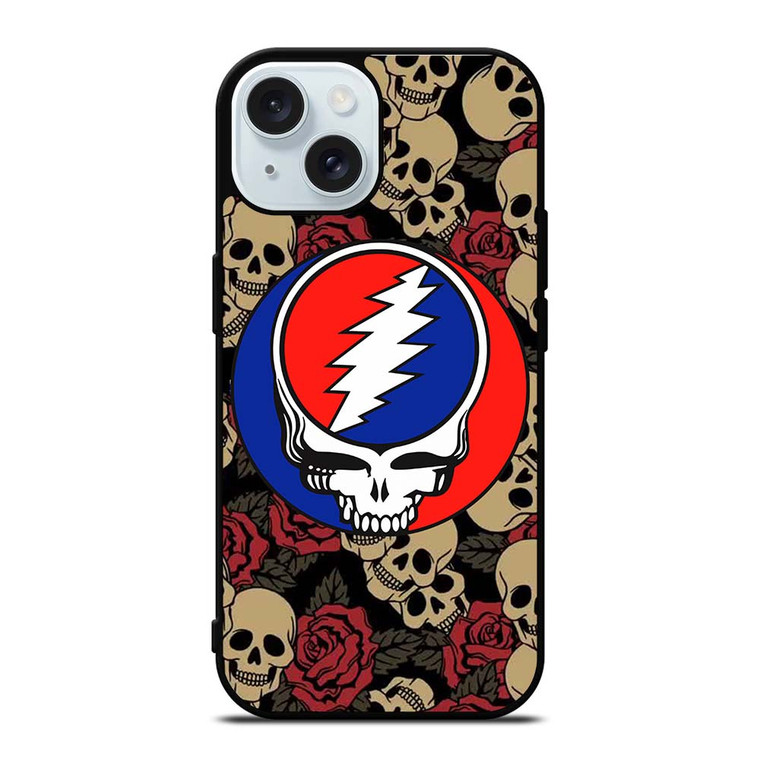 GREATEFUL DEAD BAND ICON SKULL AND ROSE iPhone 15 Case Cover