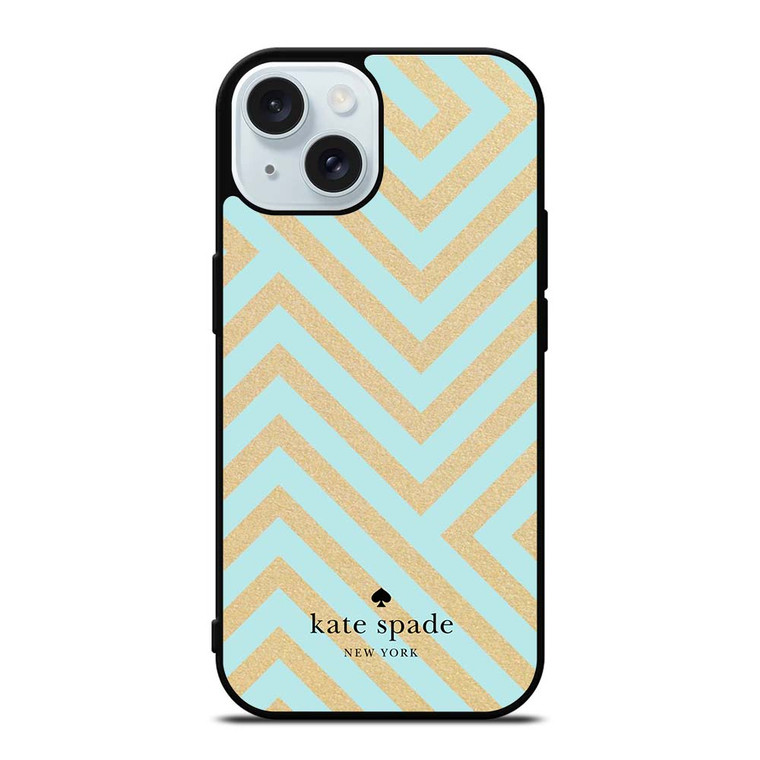 KATE SPADE NEW YORK LOGO GOLDEN GREEN CHEVRON PATTERN iPhone 15 Case Cover