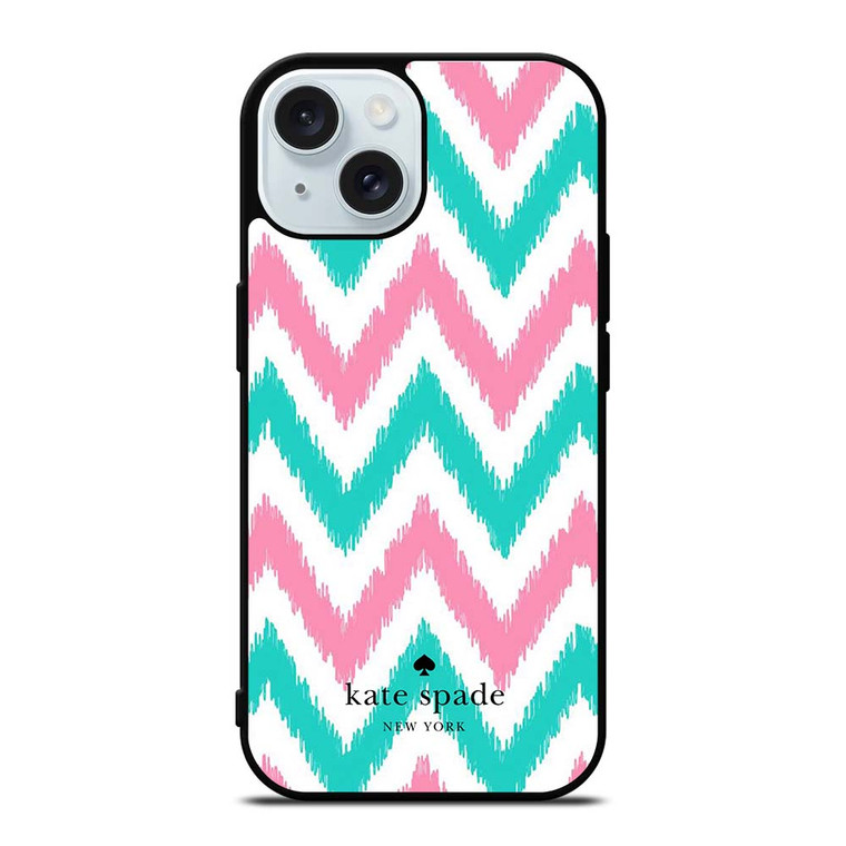 KATE SPADE NEW YORK LOGO GREEN PINK CHEVRON PATTERN iPhone 15 Case Cover