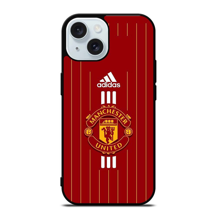 MANCHESTER UNITED FC LOGO FOOTBALL ADIDAS STRIPES iPhone 15 Case Cover