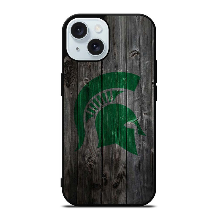 MICHIGAN STATE SPARTANS WOODEN LOGO iPhone 15 Case Cover