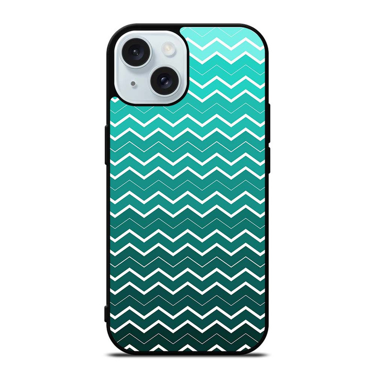 OMBRE TEAL CHEVRON iPhone 15 Case Cover OMBRE TEAL CHEVRON iPhone 15 Case Cover