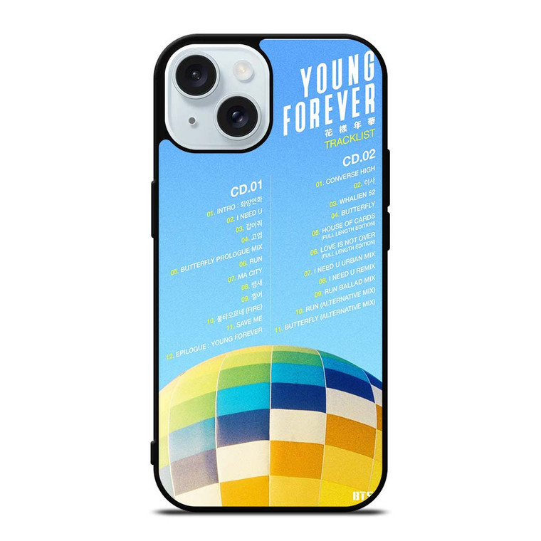 TRACKLIST BANGTAN BOYS YOUNG FOREVER iPhone 15 Case Cover TRACKLIST BANGTAN BOYS YOUNG FOREVER iPhone 15 Case Cover