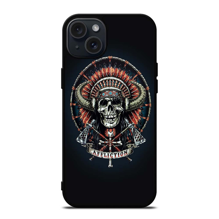 AFFLICTION INDIAN SKULL iPhone 15 Plus Case Cover AFFLICTION INDIAN SKULL iPhone 15 Plus Case Cover
