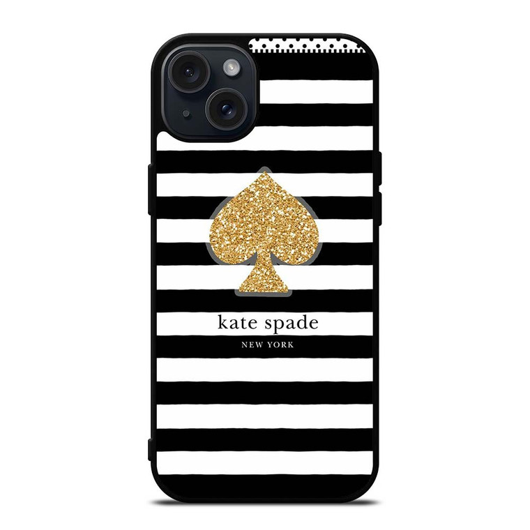 KATE SPADE NEW YORK GOLD LOGO STRIPES PATTERN iPhone 15 Plus Case Cover