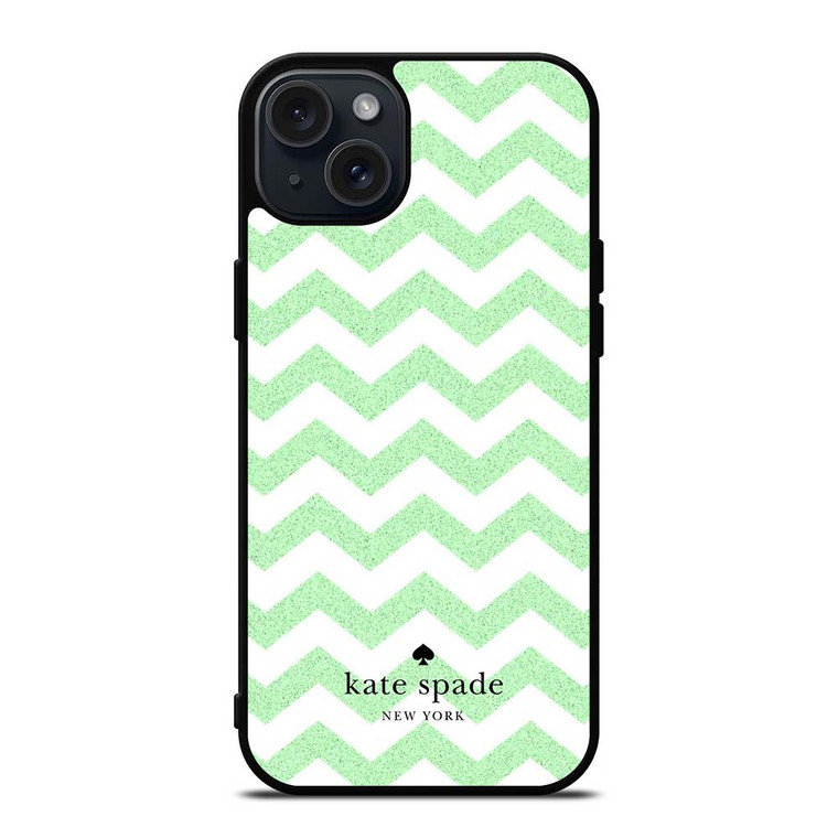 KATE SPADE NEW YORK LOGO GREEN CHEVRON PATTERN iPhone 15 Plus Case Cover