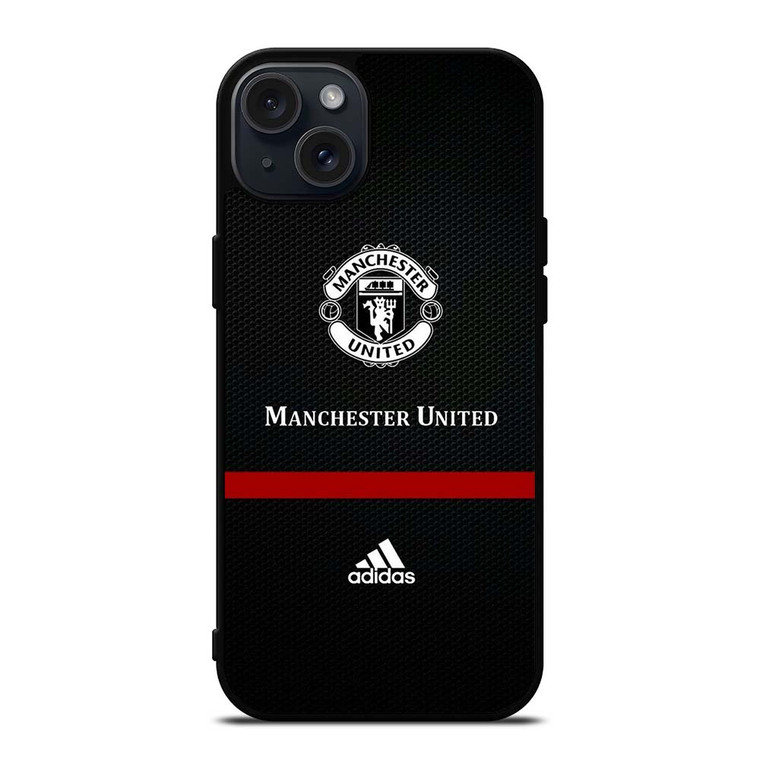 MANCHESTER UNITED FC LOGO FOOTBALL ADIDAS BLACK iPhone 15 Plus Case Cover