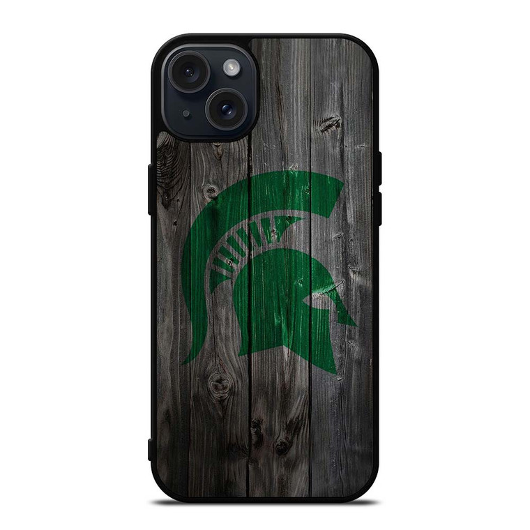 MICHIGAN STATE SPARTANS WOODEN LOGO iPhone 15 Plus Case Cover