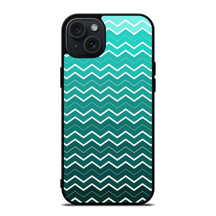 OMBRE TEAL CHEVRON iPhone 15 Plus Case Cover OMBRE TEAL CHEVRON iPhone 15 Plus Case Cover