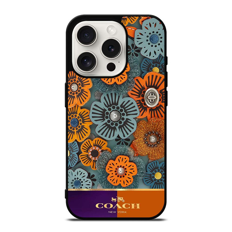 COACH NEW YORK LOGO GOLDEN TEA ROSE PATTERN iPhone 15 Pro Case Cover