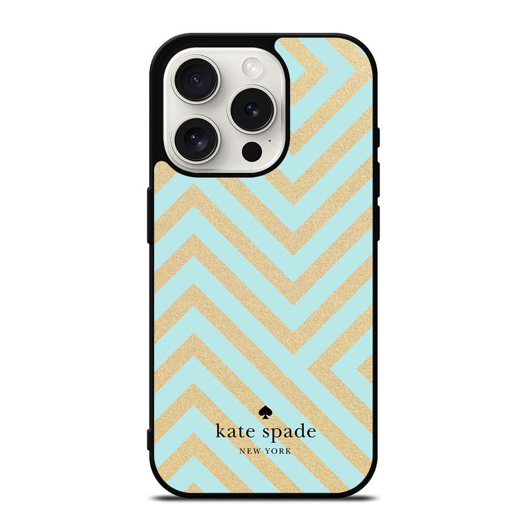 KATE SPADE NEW YORK LOGO GOLDEN GREEN CHEVRON PATTERN iPhone 15 Pro Case Cover