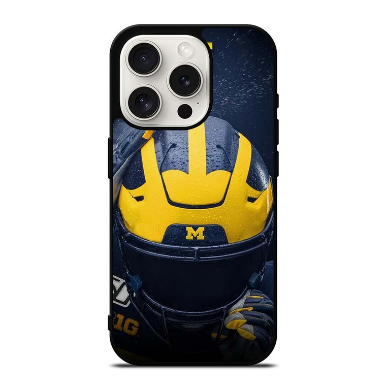 MICHIGAN WOLVERINES LOGO FOOTBALL HELMET iPhone 15 Pro Case Cover