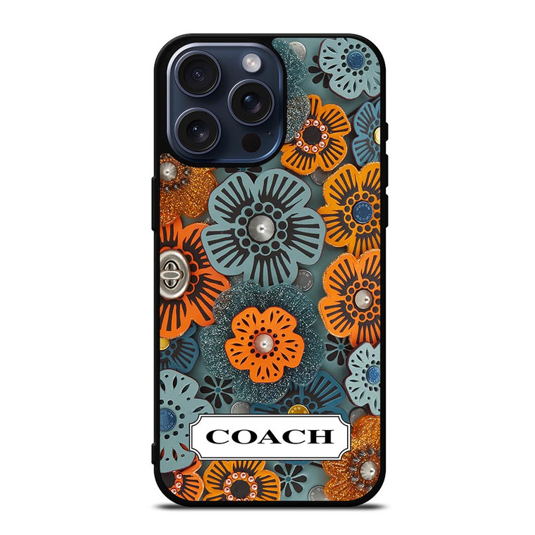 COACH NEW YORK LOGO TEA ROSE PATTERN iPhone 15 Pro Max Case Cover