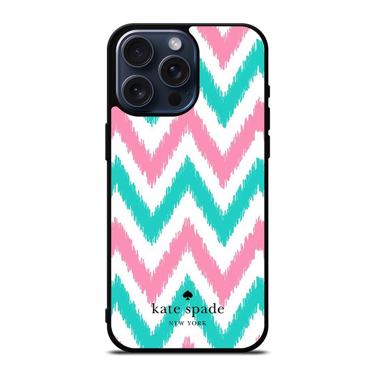 KATE SPADE NEW YORK LOGO GREEN PINK CHEVRON PATTERN iPhone 15 Pro Max Case Cover