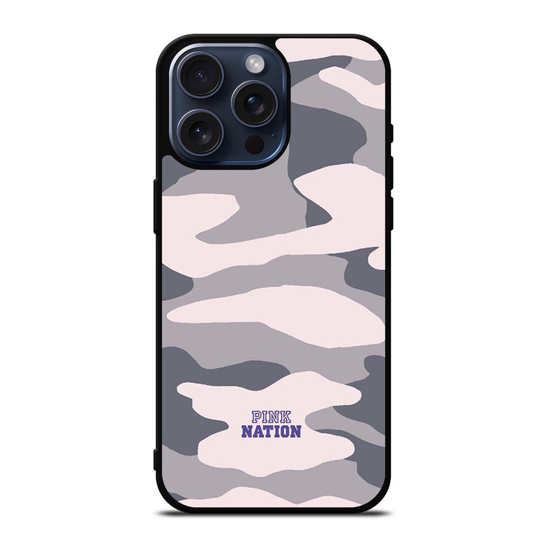 PINK NATION VICTORIA'S SECRET LOGO CAMO iPhone 15 Pro Max Case Cover