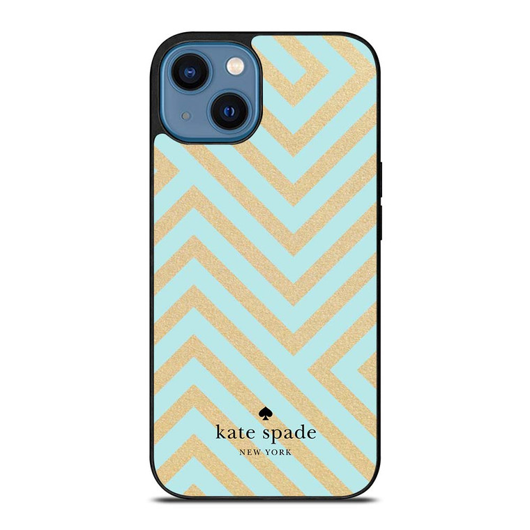 KATE SPADE NEW YORK LOGO GOLDEN GREEN CHEVRON PATTERN iPhone 14 Case Cover