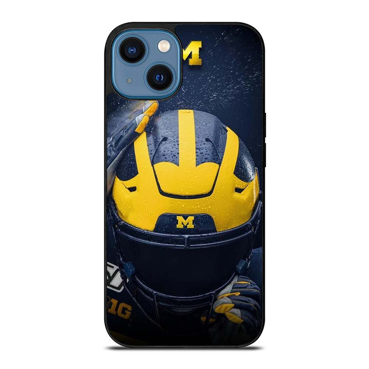MICHIGAN WOLVERINES LOGO FOOTBALL HELMET iPhone 14 Case Cover