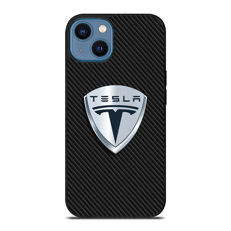 TESLA MOTORS EMBLEM CARBON iPhone 14 Case Cover