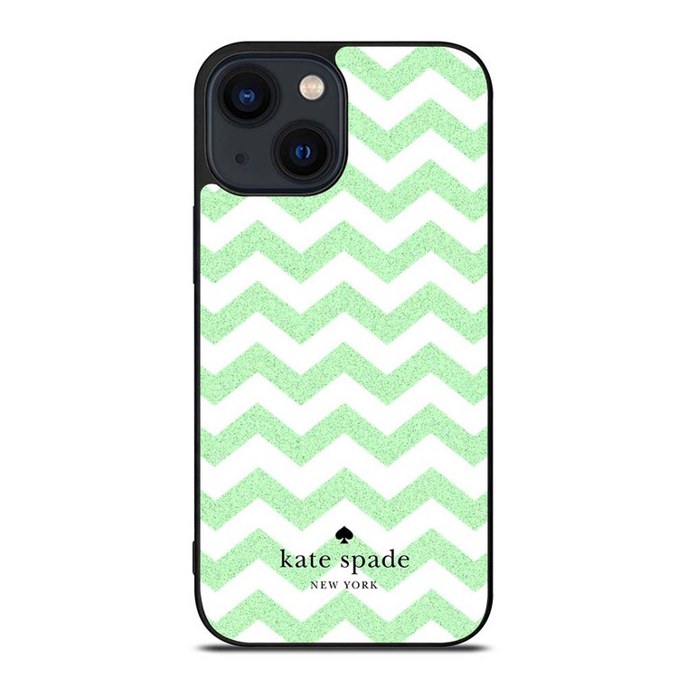 KATE SPADE NEW YORK LOGO GREEN CHEVRON PATTERN iPhone 14 Plus Case Cover