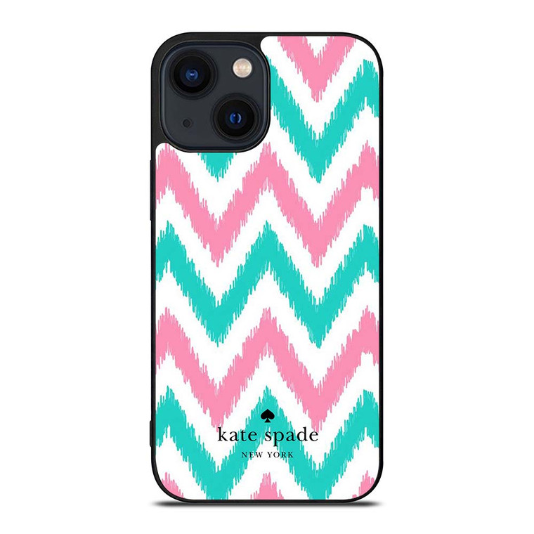 KATE SPADE NEW YORK LOGO GREEN PINK CHEVRON PATTERN iPhone 14 Plus Case Cover