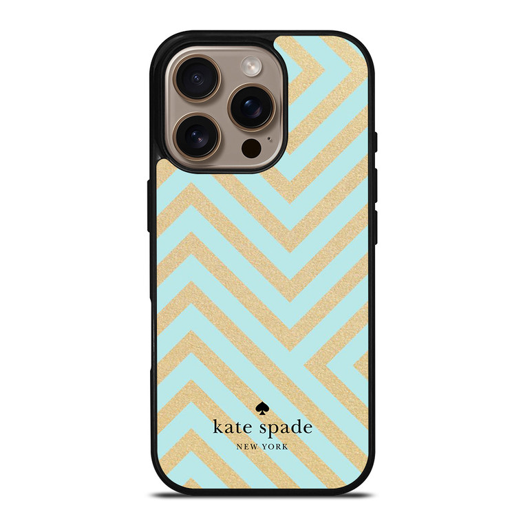 KATE SPADE NEW YORK LOGO GOLDEN GREEN CHEVRON PATTERN iPhone 16 Pro Case Cover KATE SPADE NEW YORK LOGO GOLDEN GREEN CHEVRON PATTERN iPhone 16 Pro Case Cover
