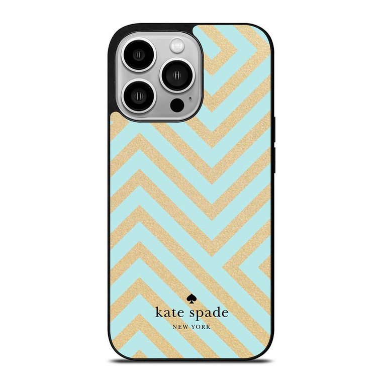 KATE SPADE NEW YORK LOGO GOLDEN GREEN CHEVRON PATTERN iPhone 14 Pro Case Cover