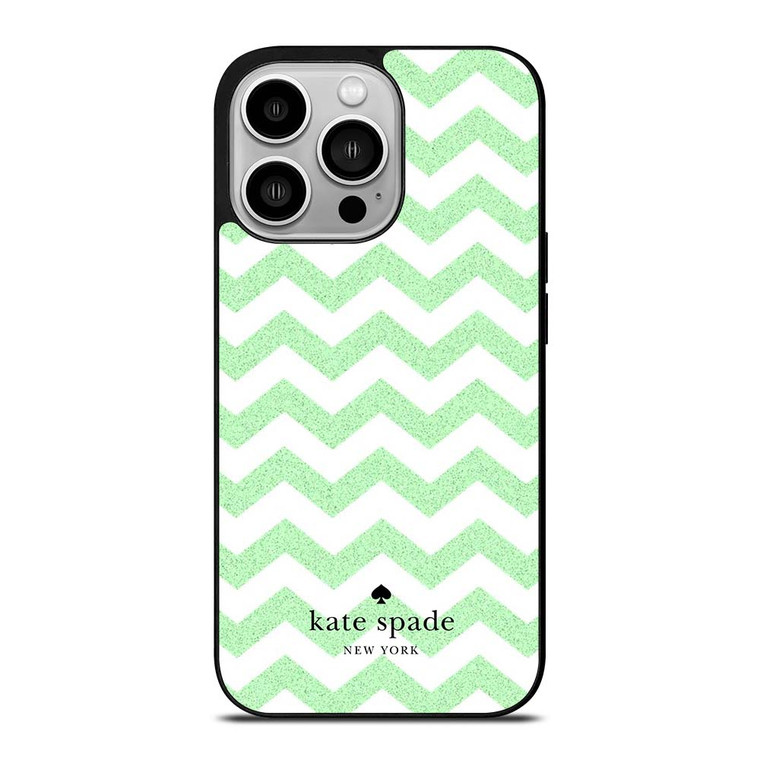 KATE SPADE NEW YORK LOGO GREEN CHEVRON PATTERN iPhone 14 Pro Case Cover