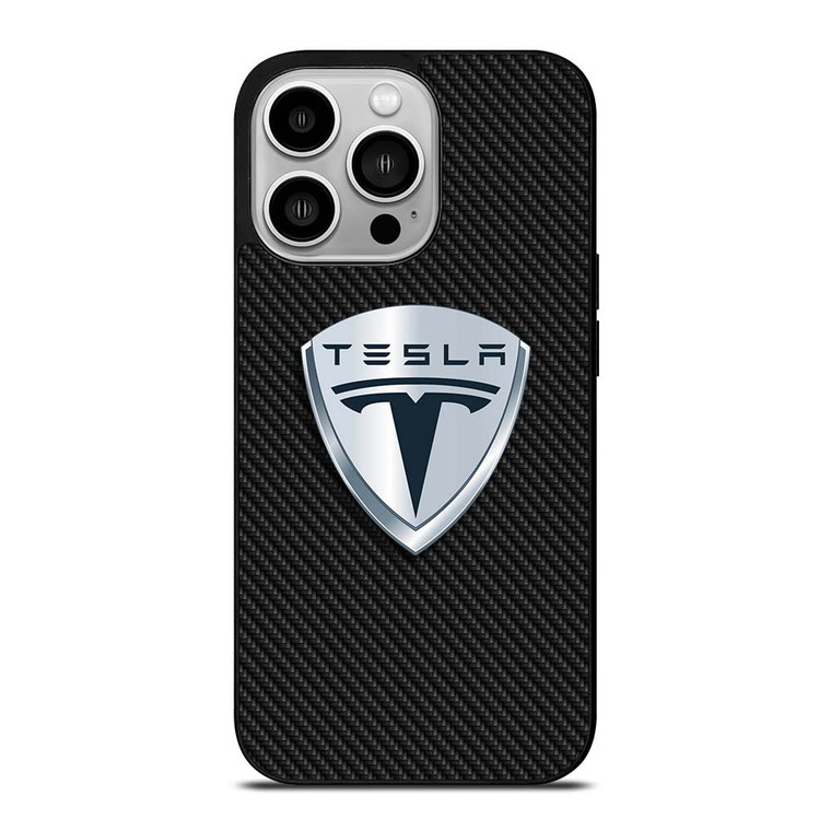 TESLA MOTORS EMBLEM CARBON iPhone 14 Pro Case Cover