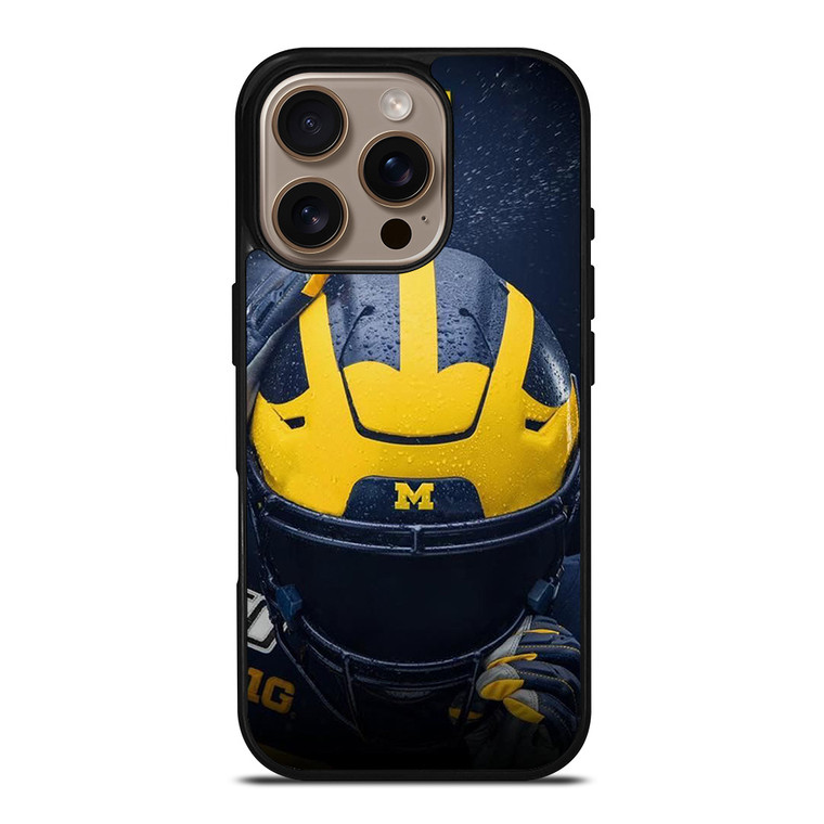 MICHIGAN WOLVERINES LOGO FOOTBALL HELMET iPhone 16 Pro Case Cover