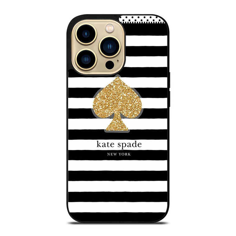 KATE SPADE NEW YORK GOLD LOGO STRIPES PATTERN iPhone 14 Pro Max Case Cover