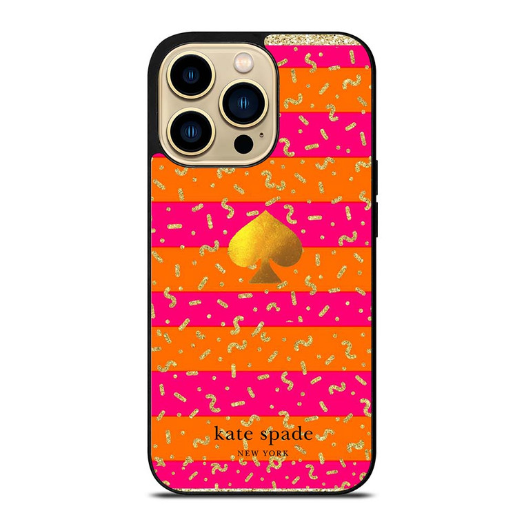 KATE SPADE NEW YORK YELLOW PINK STRIPES GLITTER iPhone 14 Pro Max Case Cover