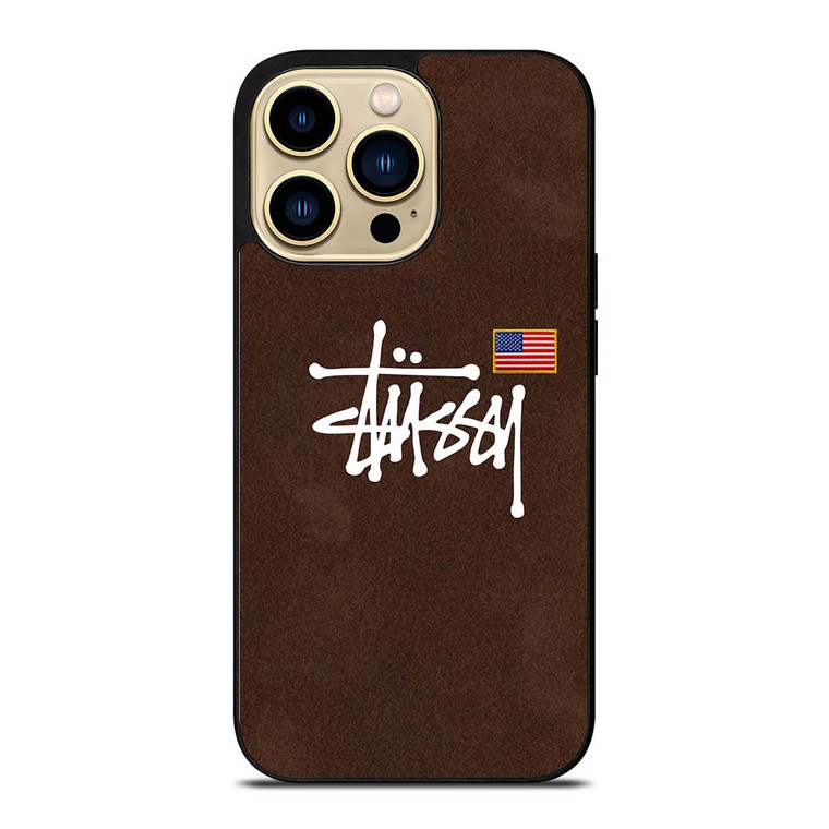 STUSSY X AMERICAN FLAG BROWN SUEDE iPhone 14 Pro Max Case Cover