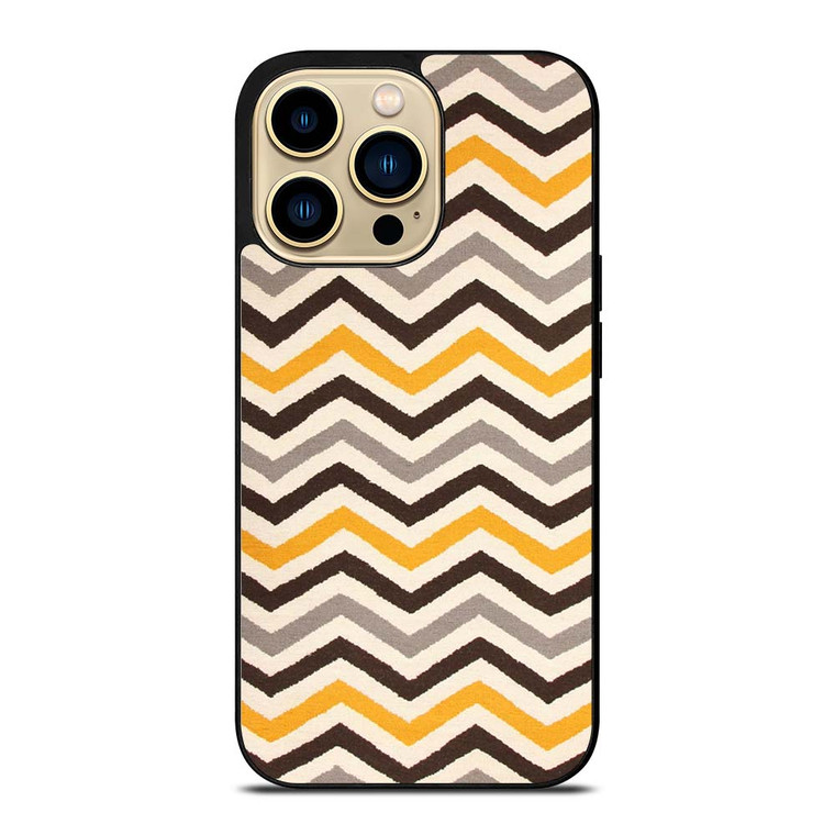 YELLOW BROWN CHEVRON PATTERN iPhone 14 Pro Max Case Cover