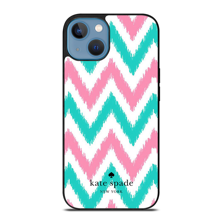 KATE SPADE NEW YORK LOGO GREEN PINK CHEVRON PATTERN iPhone 13 Case Cover