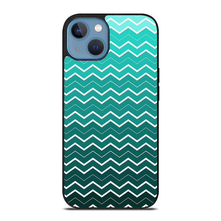 OMBRE TEAL CHEVRON iPhone 13 Case Cover