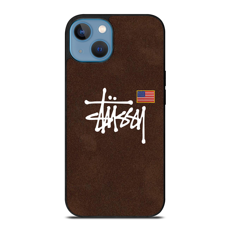 STUSSY X AMERICAN FLAG BROWN SUEDE iPhone 13 Case Cover