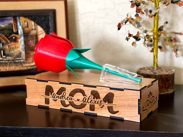 Mother's Day Personalized 3D Printed Rose Cherry Wood Box - Beautiful & unique Gift -