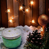Evergreen - Wood Wick Soy Candle (Peridot & Smoky Quartz )- Embossed Glass