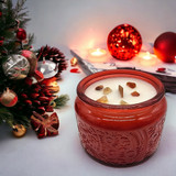 Evolve Botanica Cranberry Fig - Wood Wick Soy Candle (Carnelian) - Embossed Glass
