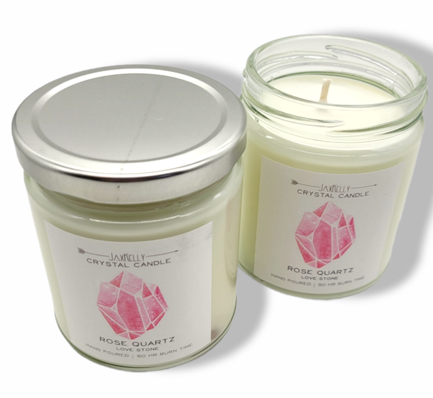 Evolve Botanica Rose Quartz Crystal Candle - (Love) -  9 oz Soy Candle