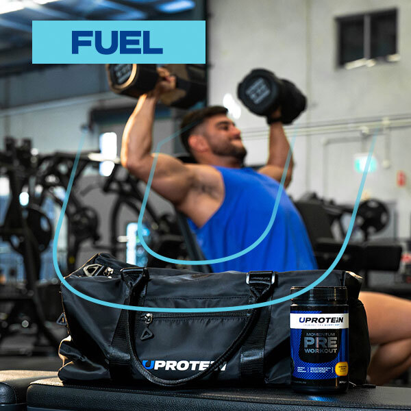 Pre Workout on bench in gym