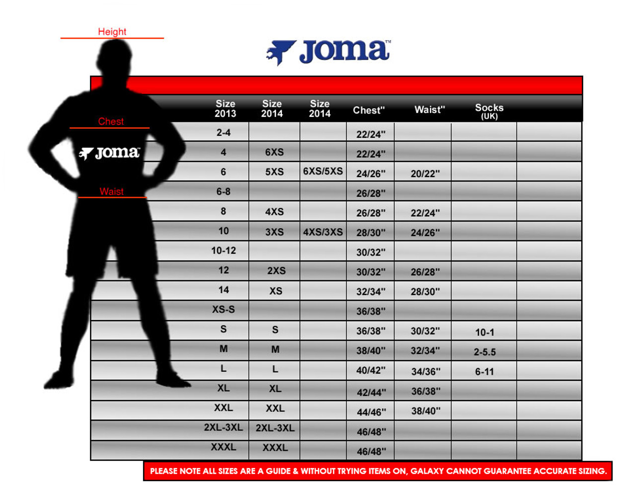 Joma Jersey Size Chart